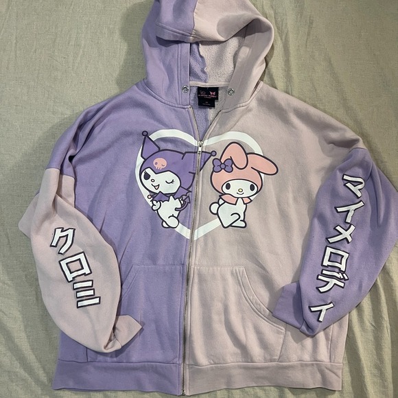 Sanrio Tops - My Melody & Kuromi by Sanrio Pastel Purple Pink Color Block Full Zip Hoodie